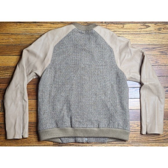 Fossil Mens Medium Bomber Jacket Brown Snap Up Full Zip Wool Silk Nylon C1 - Picture 2 of 8